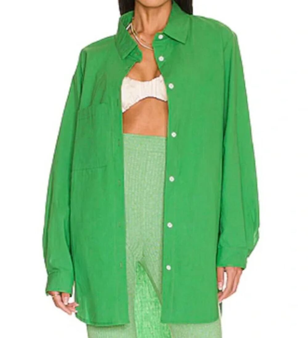 SNDYS Everyday Bello Shirt Green Poplin Button-Up Blouse Size S US 4 NWT